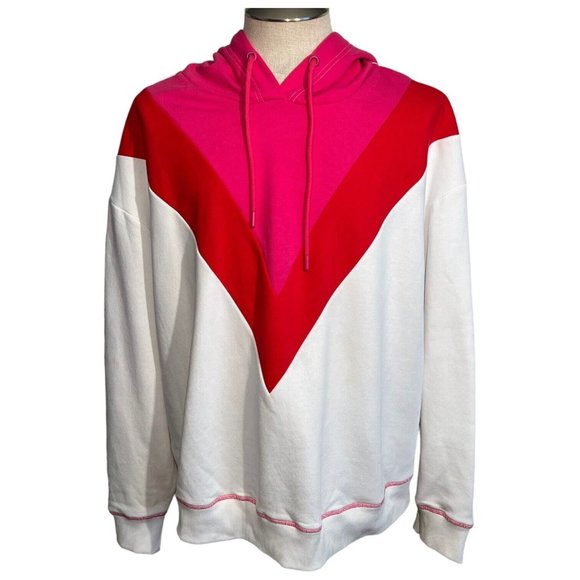 Maeve By Anthropologie Hoodie Sweatshirt Size 3X Chevron Colorblock Hot Pink Red - Picture 1 of 8